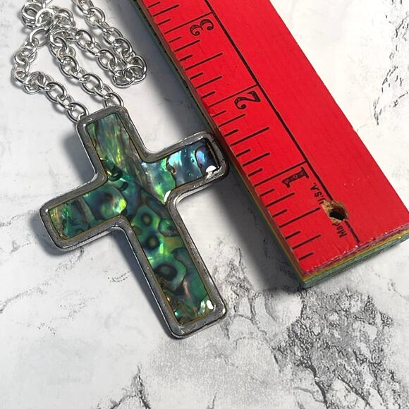 Bold Abalone & Silver Tone Cross - Picture 5 of 6